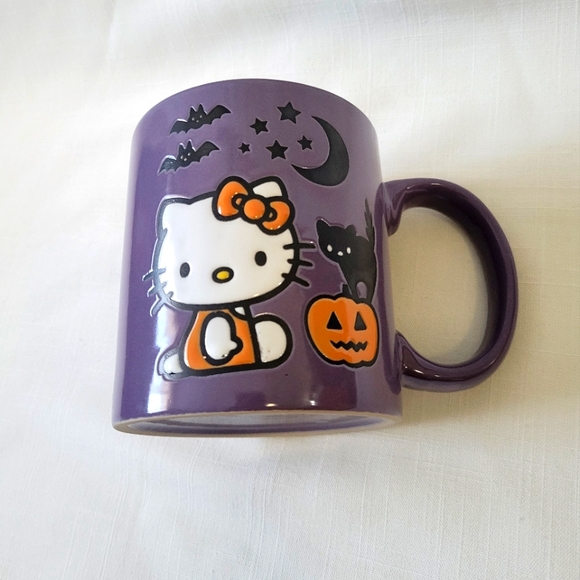 Hello Kitty Halloween Mug with Cute Jack o Lantern, Black Cat & Bats Ceramic - Picture 3 of 9